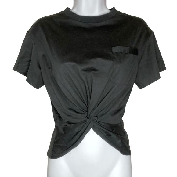 Cinq A Sept Black Shiloh Tee Twist Knot Front Short Sleeve Top High Neck Size XS - Picture 1 of 16
